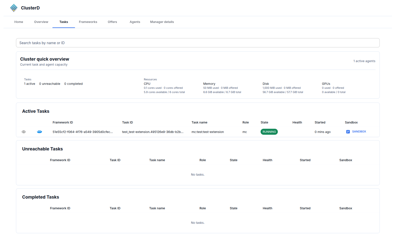 ClusterD Docker Desktop Extension task list
